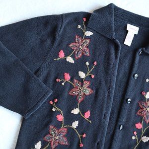Vintage Crystal Kobe Embroidered Floral Cardigan